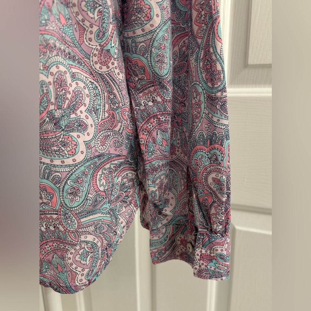 Talbots Popover Paisley Ruffle Pleated Blouse Size M Cotton Pink Blue Multi - Picture 6 of 10